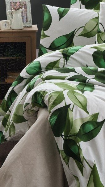 Povlečení bavlna 140x200, 70x90cm Leaves green, Výběr zapínání: - nitěný knoflík