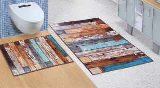 Koupelnová sada předložek 3D 60x100+60x50cm BEZ VÝKROJE dřevěná podlaha