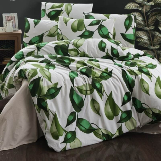 Prodloužené povlečení krep 140x220, 70x90cm Leaves green, Výběr zapínání: zipový uzávěr