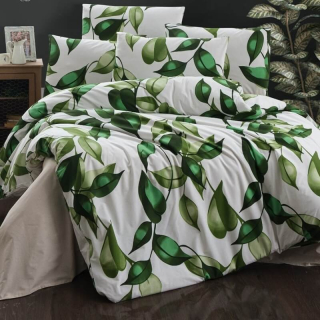 Prodloužené povlečení bavlna 140x220, 70x90cm Leaves green, Výběr zapínání: zipový uzávěr